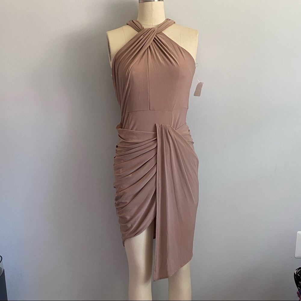 BRAND NEW WITH TAGS Elegant Short Pink Draped Greecian Dress, Size Medium